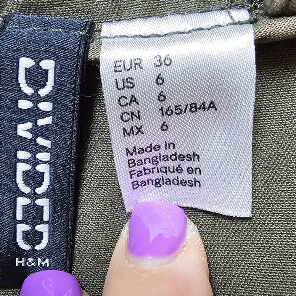 H&M Divided 100% Cotton Army Green Jacket Size 6 - Picture 5 of 8